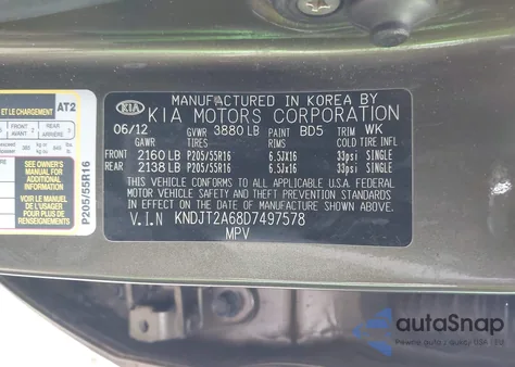 2013 Kia Soul + from USA, damaged, VIN KNDJT2A68D7497578